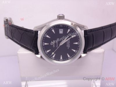 Replica Omega Seamaster Co-Axial Watch - Black Dial / Black Leather Strap